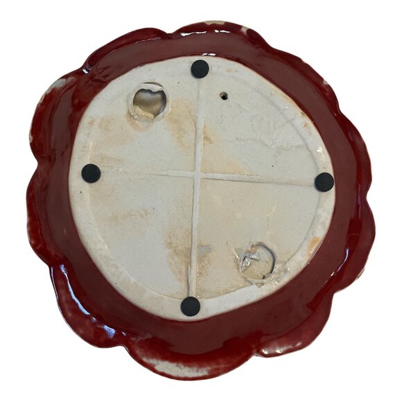 Vintage Ceramic Holiday Plate with Cardinals and Pinecones – Red & Gold Glaze – - Picture 3 of 6